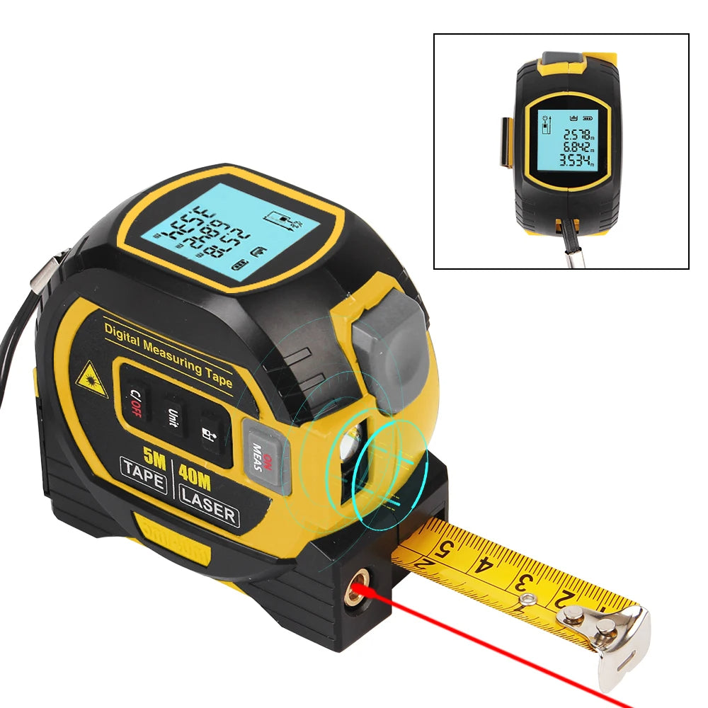 40/60M Measurin Sight 3-in-1 Infrared Laser Tape Measuring, Portable 3-in-1 Infrared Laser Tape Measuring, Handheld Electronic Digital Tape Measure with Led Display