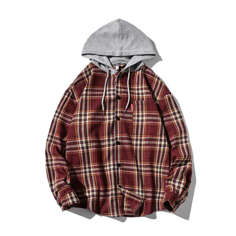 Men's Fashion Plaid Full Zip Hooded Jacket