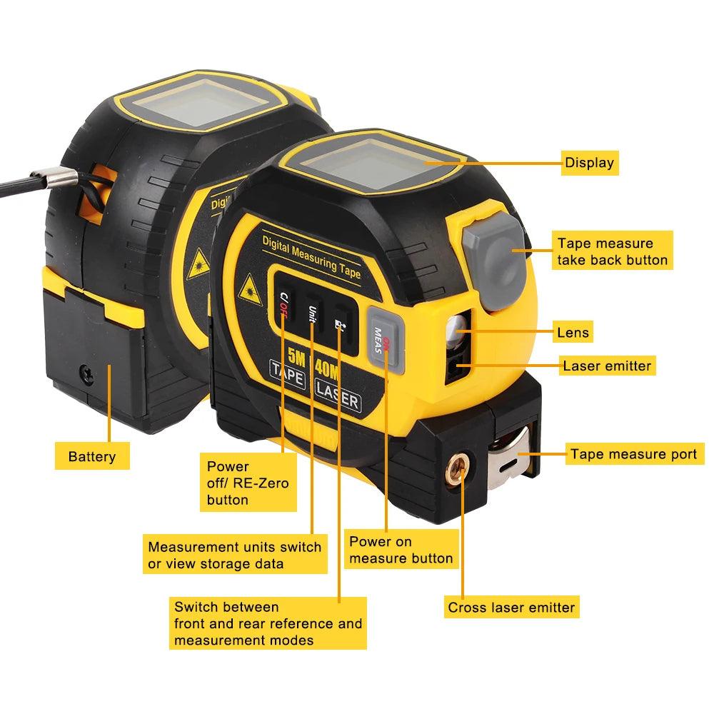 40/60M Measurin Sight 3-in-1 Infrared Laser Tape Measuring, Portable 3-in-1 Infrared Laser Tape Measuring, Handheld Electronic Digital Tape Measure with Led Display