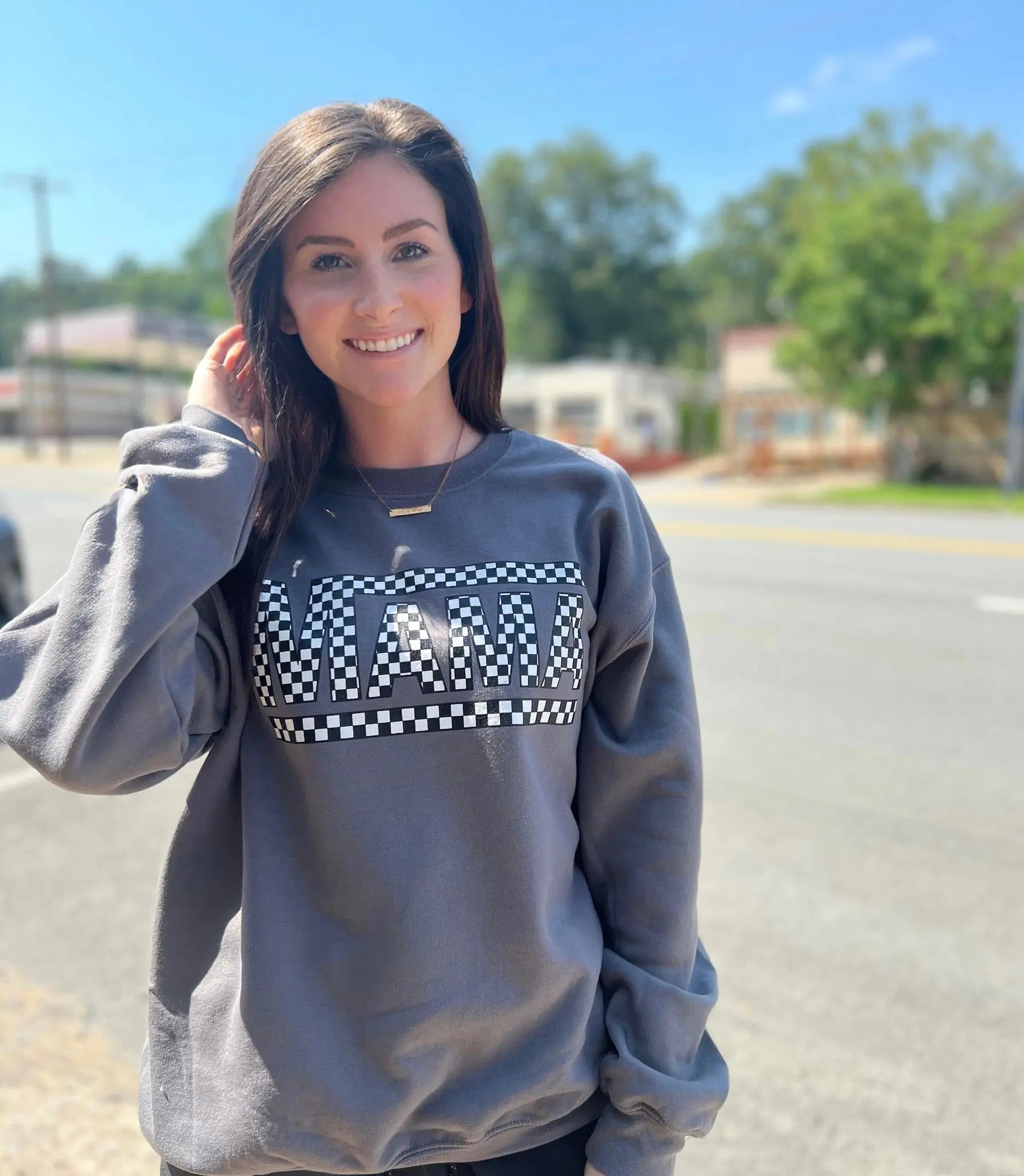 Checkered Mama Grey Sweatshirt